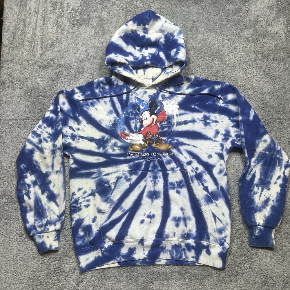 Walt Disney World Four Parks One World Tie-Dye Hoodie Men's L‎ Blue Sweatshirt